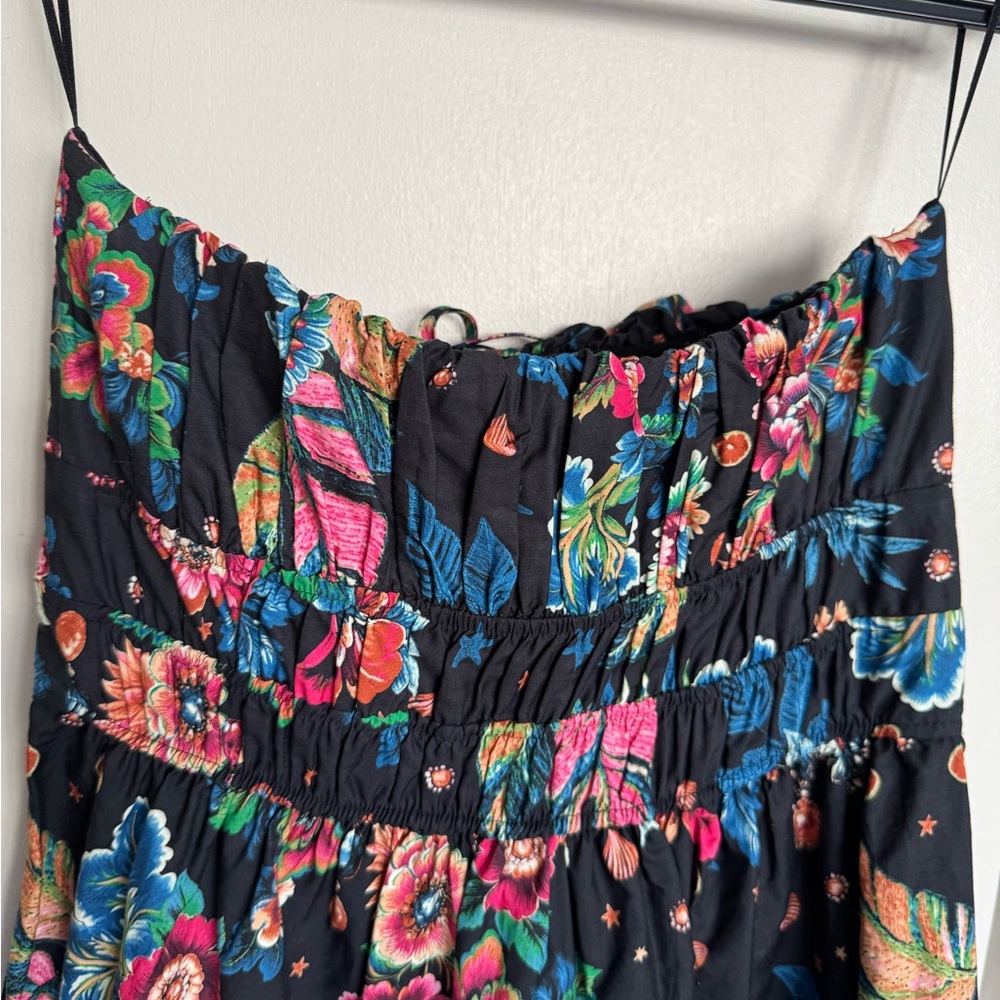 Anthropologie Black Strapless Maxi Dress with Pink, Purple & Yellow Floral Print - Picture 8 of 11